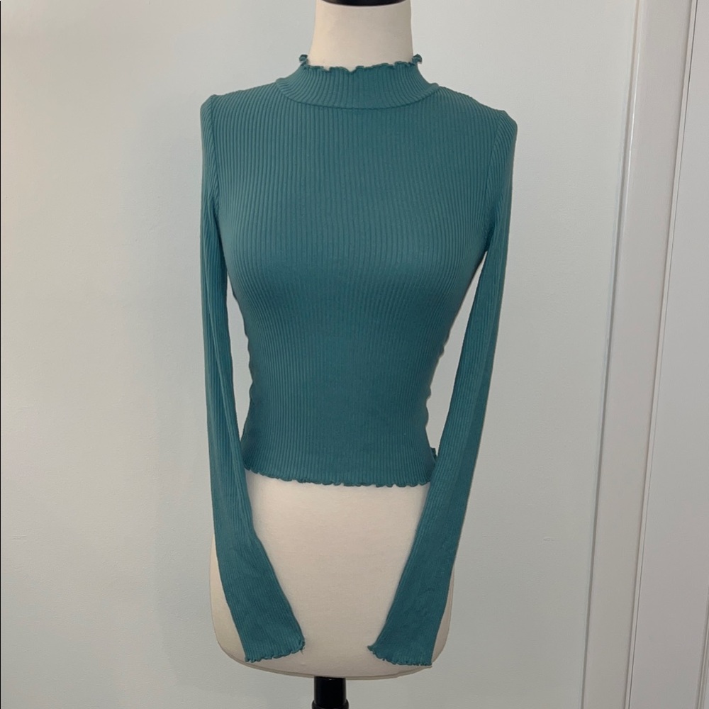 American Eagle Teal Ribbed Long Sleeve Top